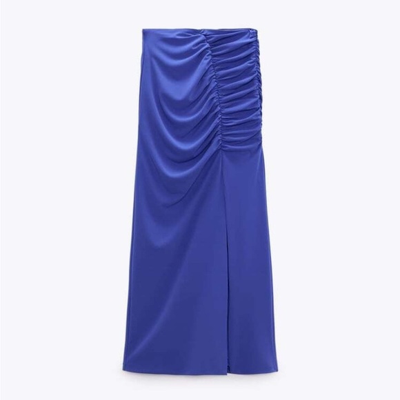 Zara Blue Draped Midi Skirt - Picture 2 of 8
